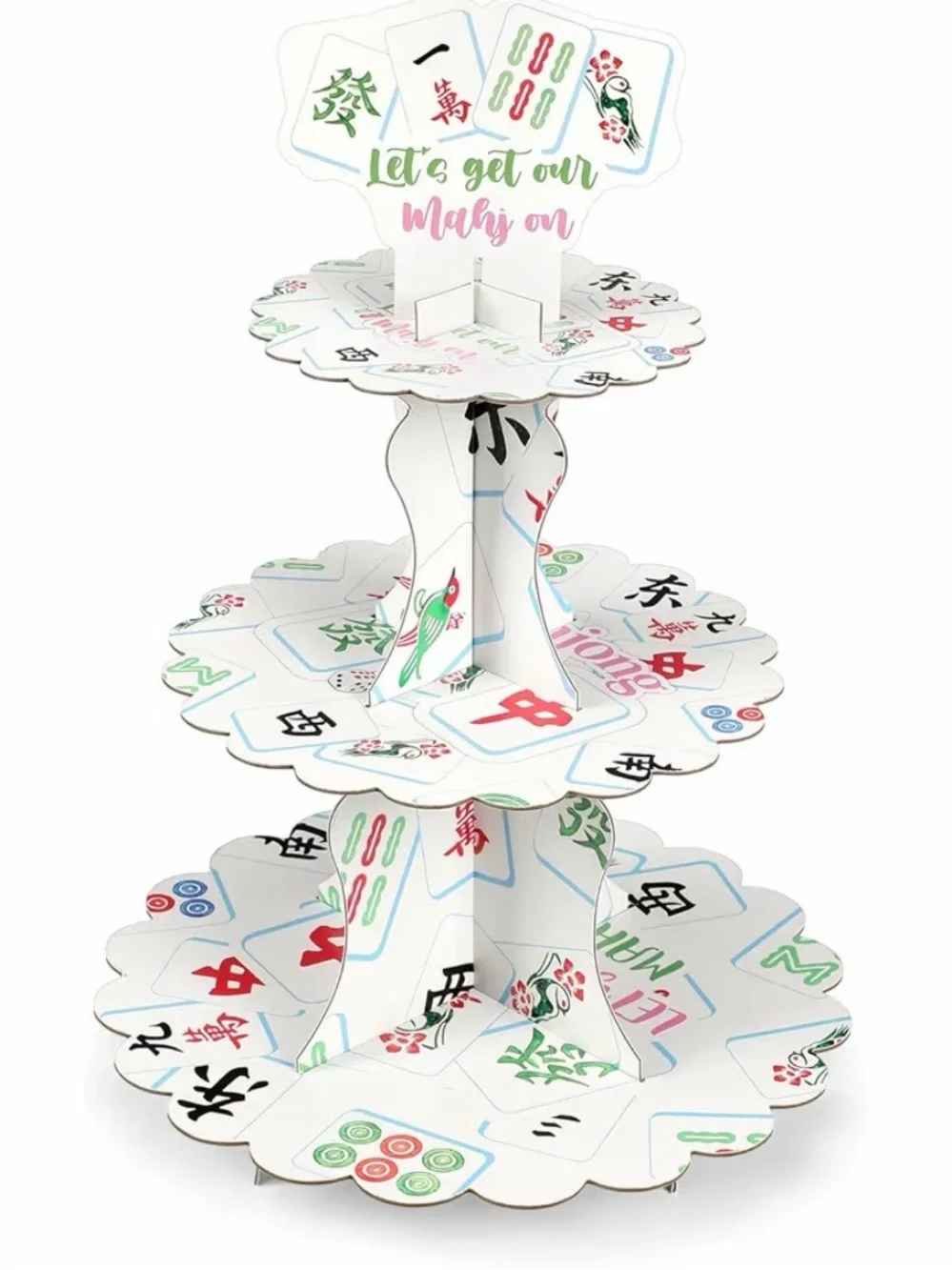 Mahjong Themed 3-Tier Party Cupcake Stand - White Multicolor